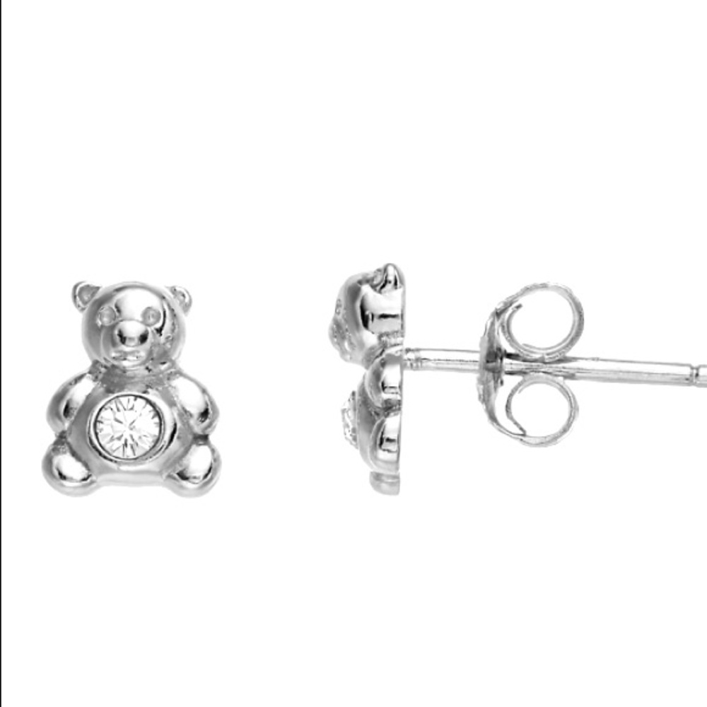 F•A•O Schwarz Sterling Silver Swarovski Crystal Teddy Bear Earrings
